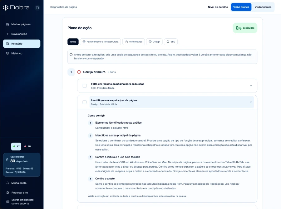 Passo a passo e checklist — print do Dobra
